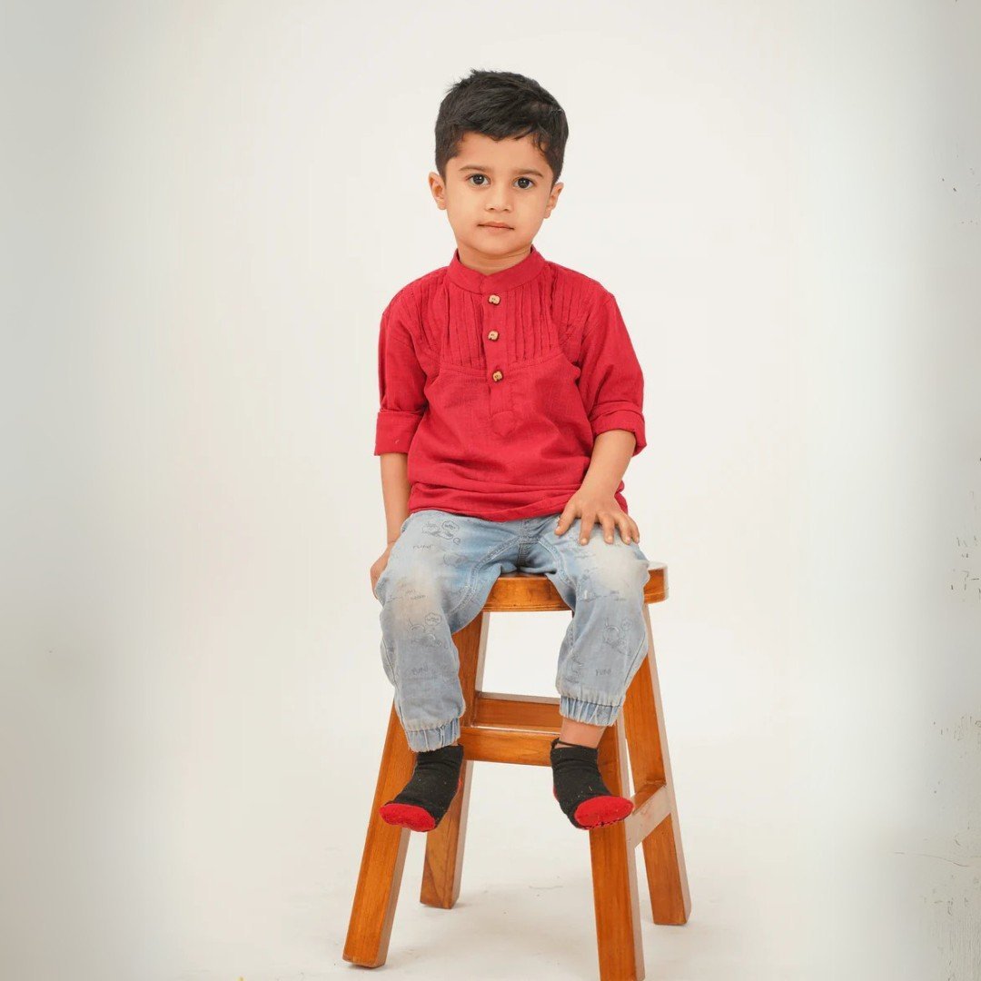 Boys Red Cotton Pintuck Shirt