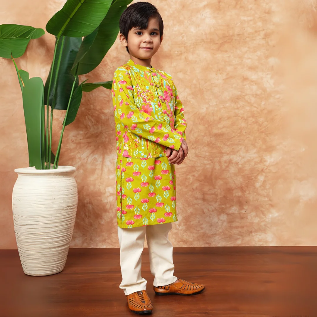 Elegant Green Duo ? Sharara Kurti & Jacket Kurta Set for Siblings - Image 13