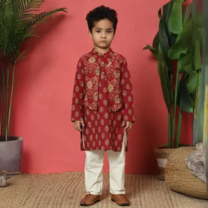 Boys Straight Style Cotton fabric Maroon color kurta and Pyjama