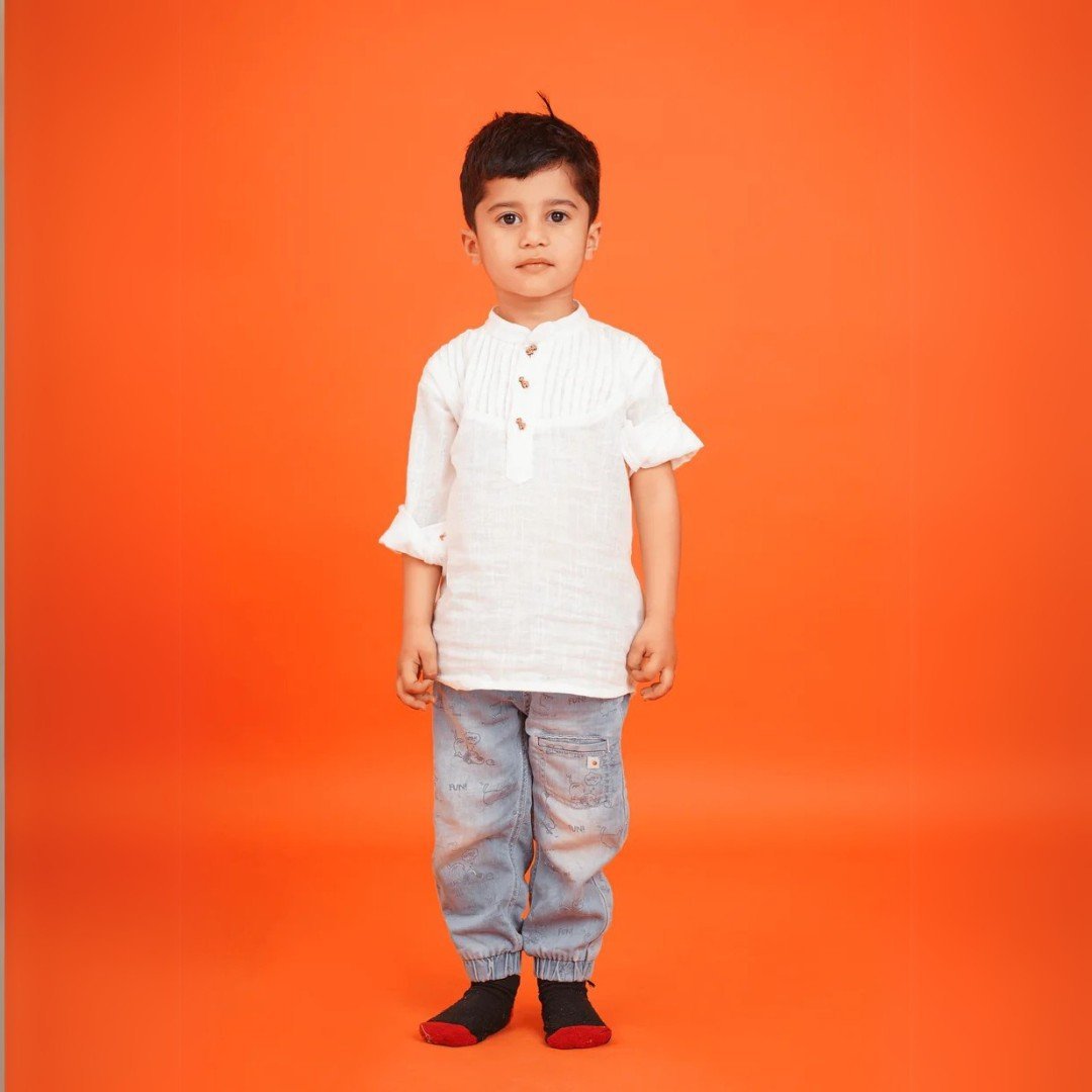 Boys White Cotton Pintuck Shirt