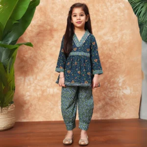 Frock Style Cotton fabric Navy Blue color kurti with salwar