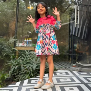 Girls Asymmetrical Colorblock Cotton Dress – Pink