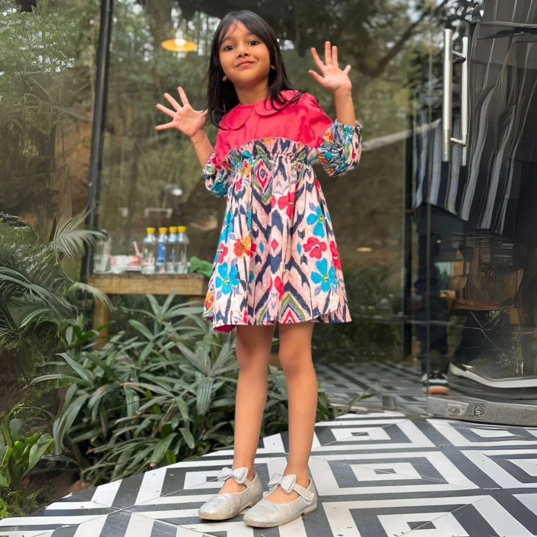 Girls Asymmetrical Colorblock Cotton Dress – Pink