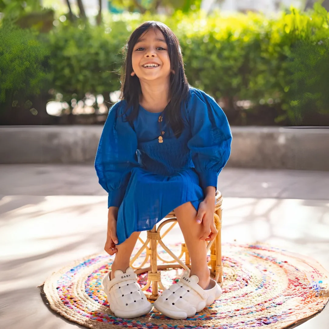 Girls Cotton Summer Dress with Pintuck Accents - Blue
