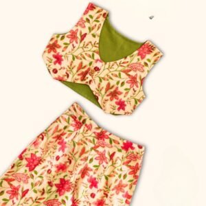 Girls Printed Waistcoat & Pleated Trousers Set - Off white