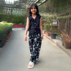 Girls Reversible Waistcoat & Pleated Trousers Set – Black