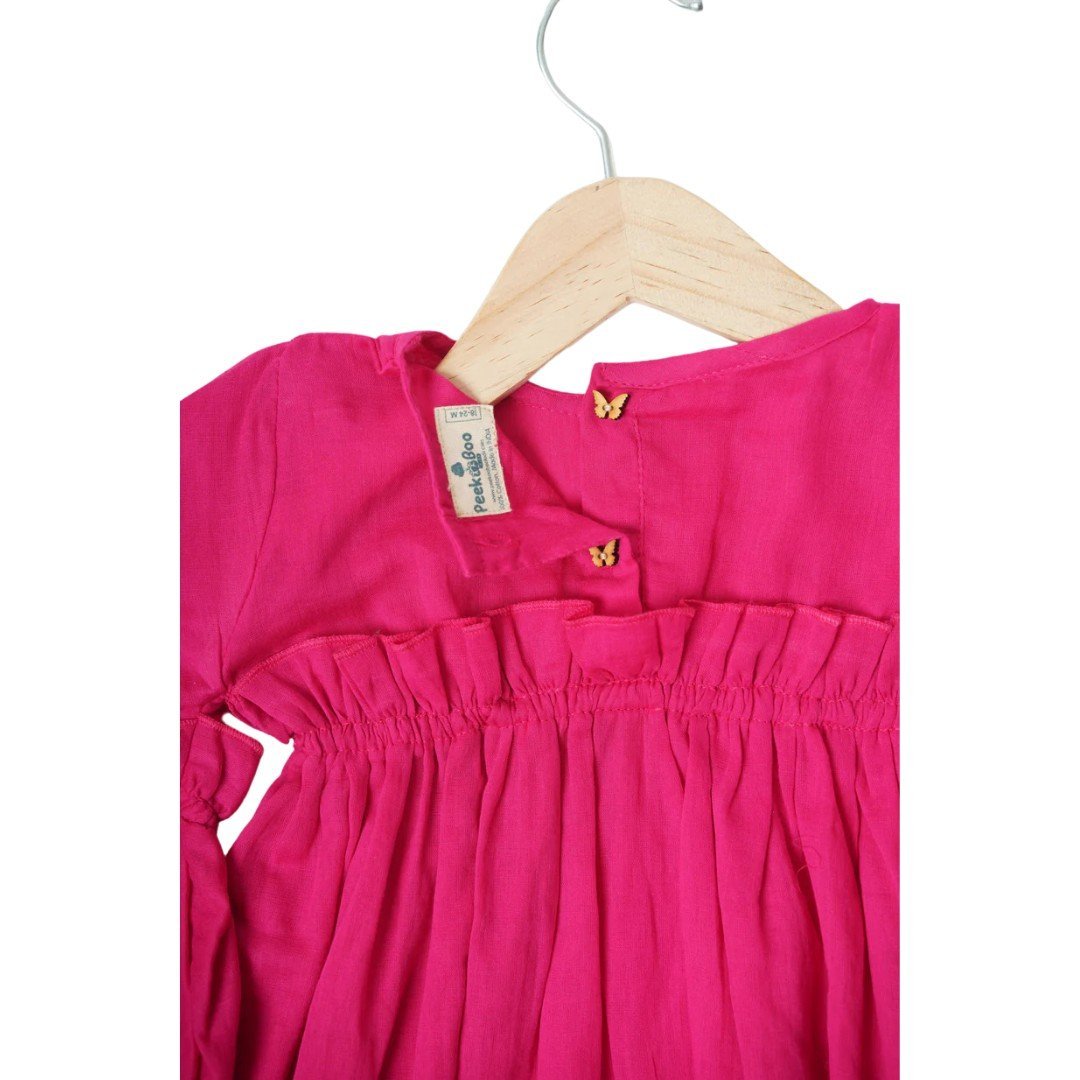 Girls Soft Mulmul Asymmetrical Pink Dress - Image 5