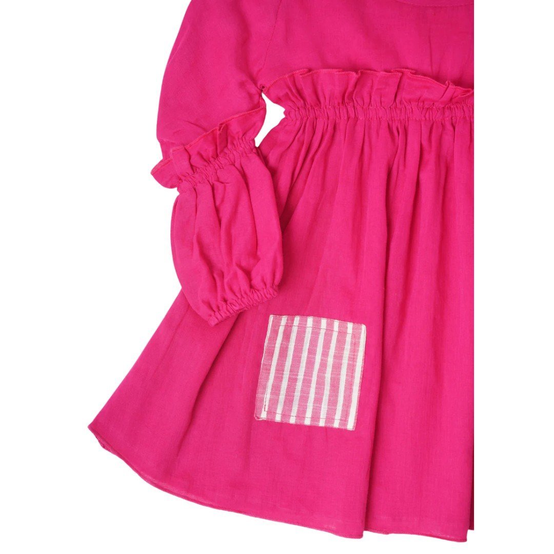 Girls Soft Mulmul Asymmetrical Pink Dress - Image 4